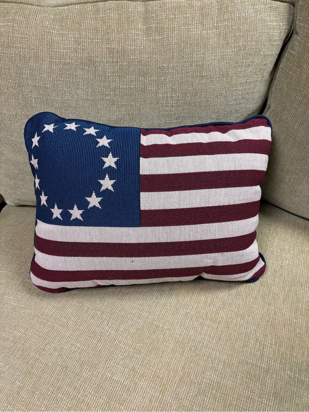 Patriotic Betsy Ross Flag Accent Pillow - Blue and Red 16x12”